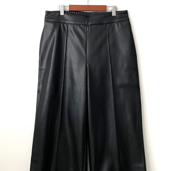 Soft Surroundings Rivka Faux Leather Black Pants Wide Leg - Picture 3 of 12